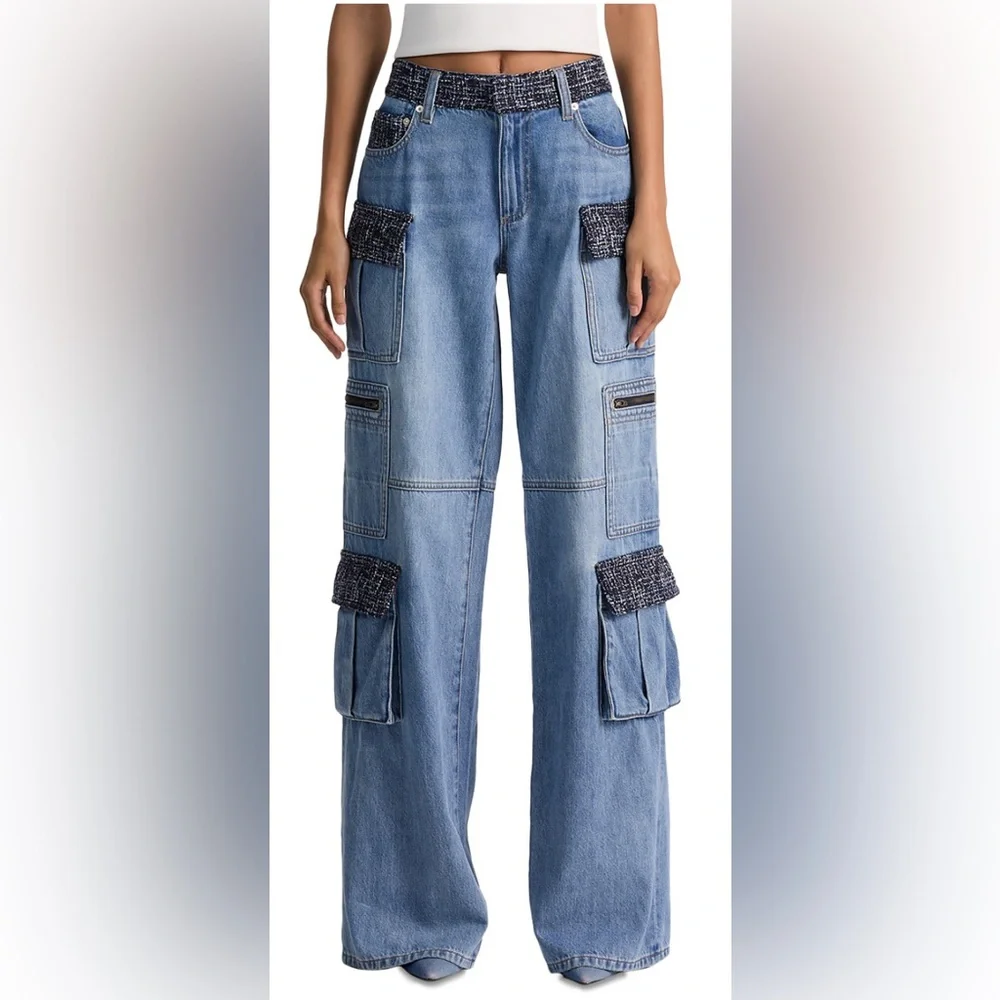 Alice + Olivia Cay Baggy Denim Cargo Jeans - Picture 1 of 9